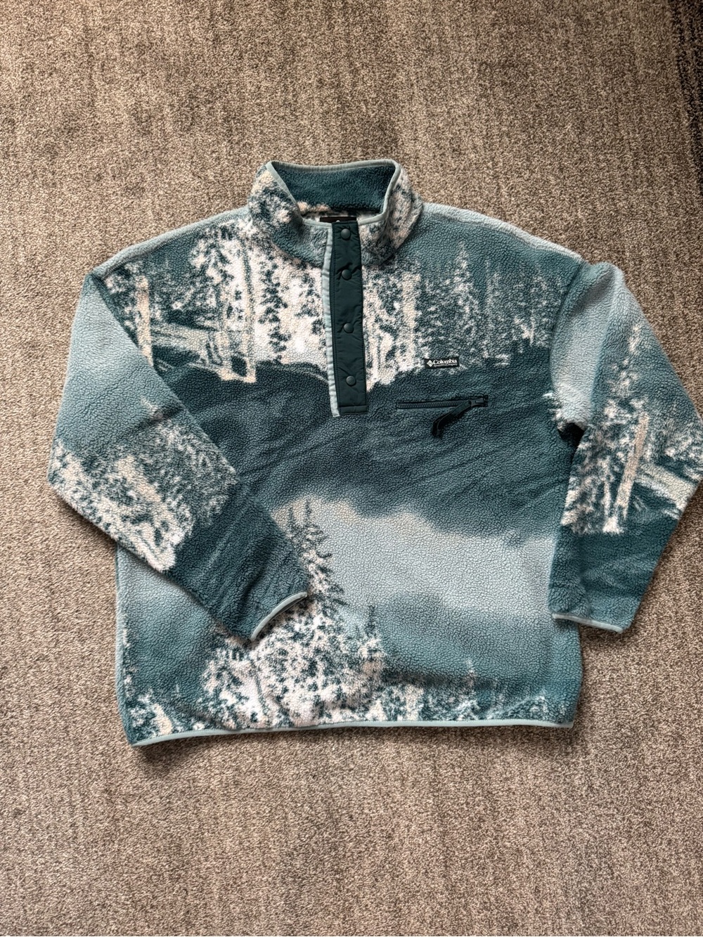 Columbia Teal Scenic Print Zip-Neck Fleece Pullover